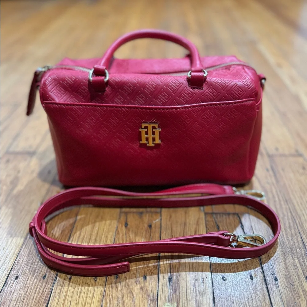 Tommy Hilfiger Red Embossed Zippered Handbag